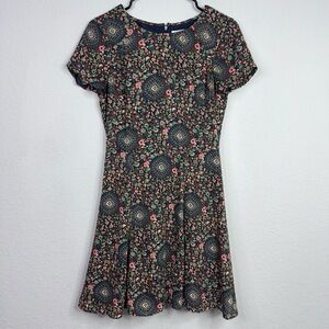 J.Crew Dress Womens Size 0 Floral Geometric‎ Fit Flare Short Sleeve Boho Fairy